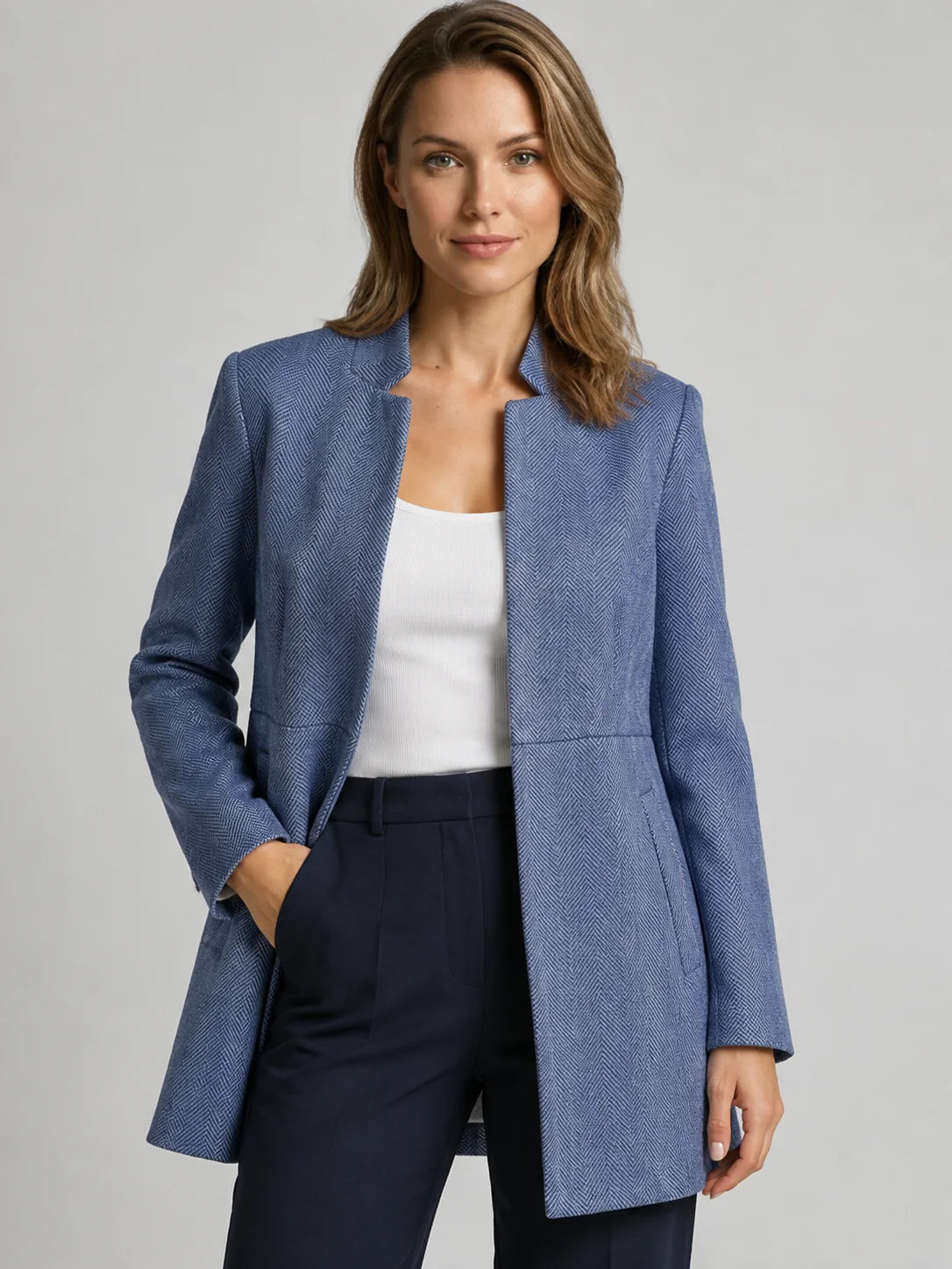 Blazer Entallado sin Cuello de Diseño Minimalista 0