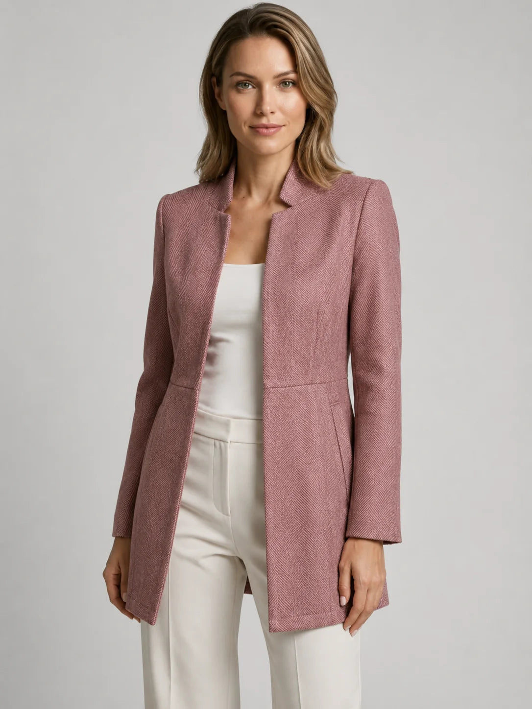 Blazer Entallado sin Cuello de Diseño Minimalista 2