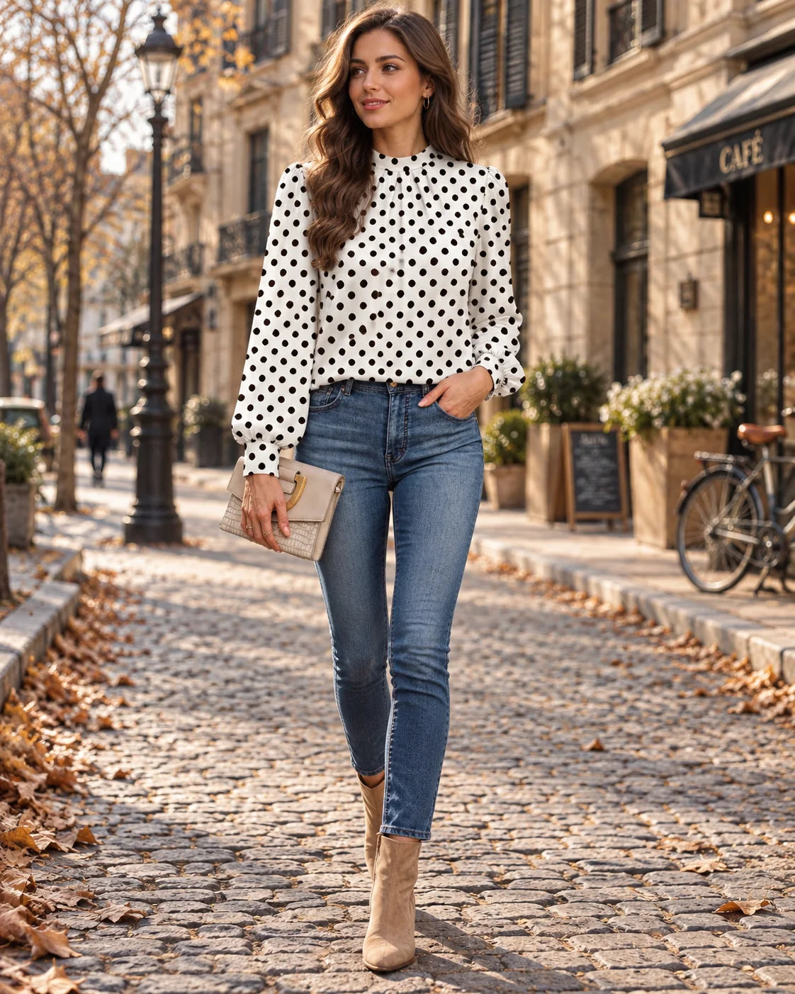 Blusa Fluida con Cuello Alto, Mangas Abullonadas y Pliegues 2