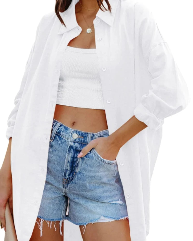 Blusa Oversize de Manga Larga con Botones y Bolsillo 10