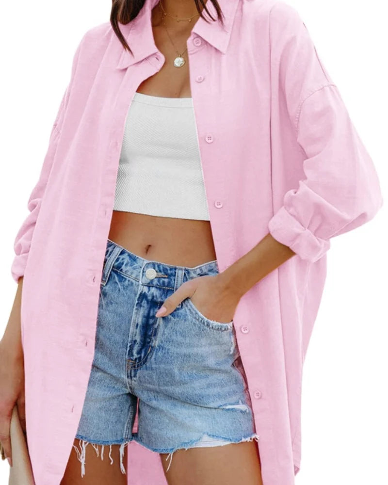 Blusa Oversize de Manga Larga con Botones y Bolsillo 11