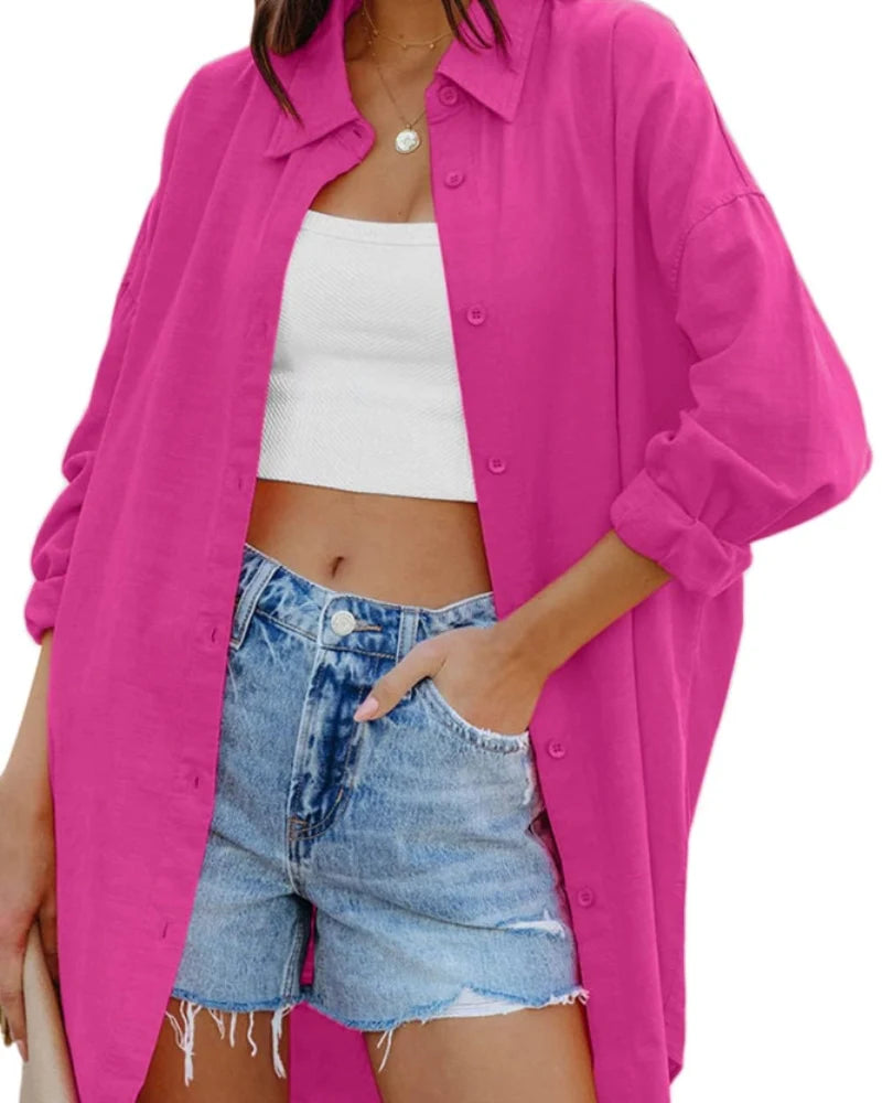 Blusa Oversize de Manga Larga con Botones y Bolsillo 12