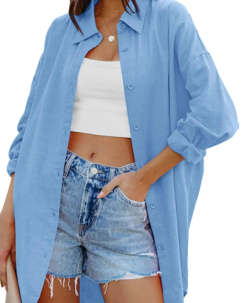 Blusa Oversize de Manga Larga con Botones y Bolsillo 7