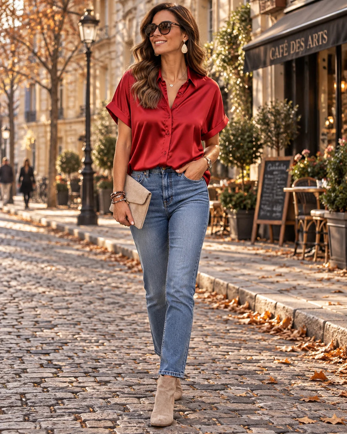 Blusa Satinada de Manga Corta con Cuello Camisero y Botones 3