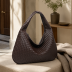 Bolso Redondo de Piel Vegana con Diseño Trenzado y Cremallera 0