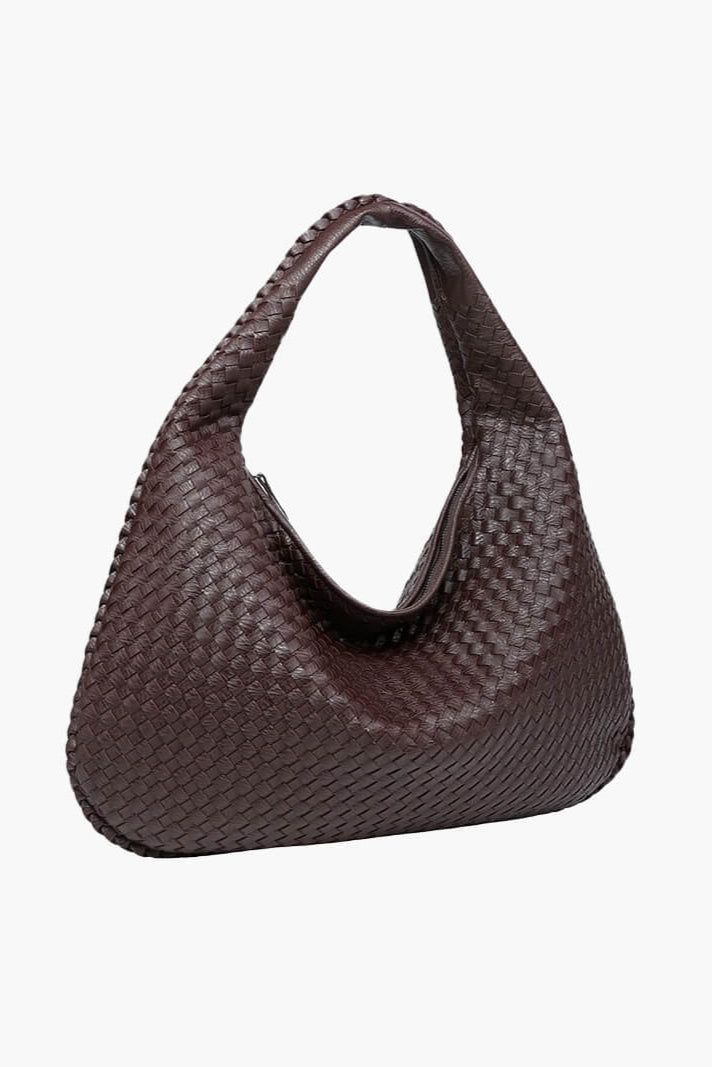 Bolso Redondo de Piel Vegana con Diseño Trenzado y Cremallera 1