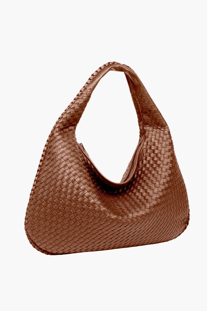 Bolso Redondo de Piel Vegana con Diseño Trenzado y Cremallera 11