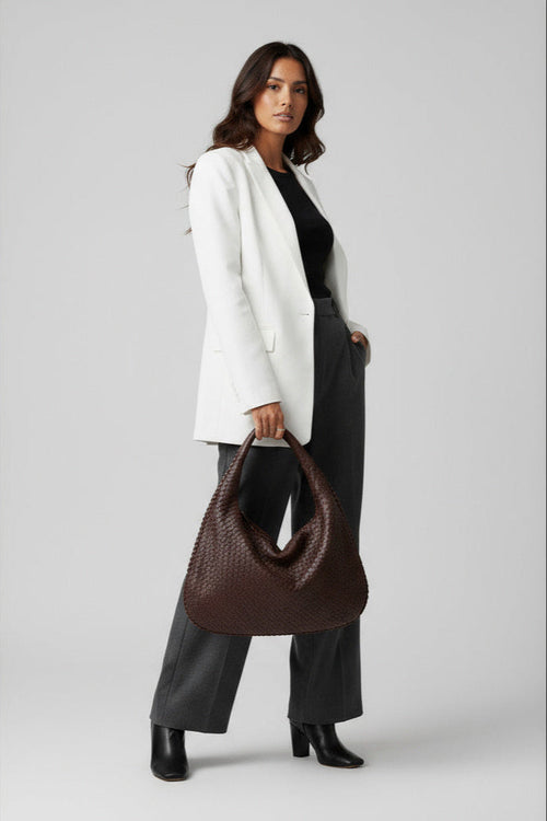 Bolso Redondo de Piel Vegana con Diseño Trenzado y Cremallera 2