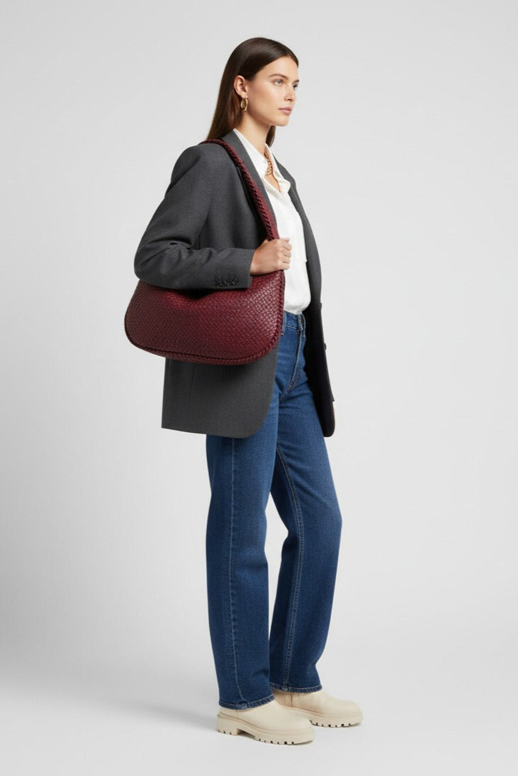Bolso Redondo de Piel Vegana con Diseño Trenzado y Cremallera 9