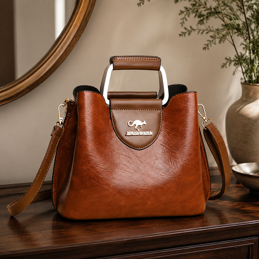 Bolso de Cuero Genuino con Solapa y Correa Ajustable 0