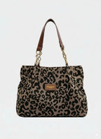 Bolso de cuero sintético estampado leopardo con asa doble y herrajes dorados