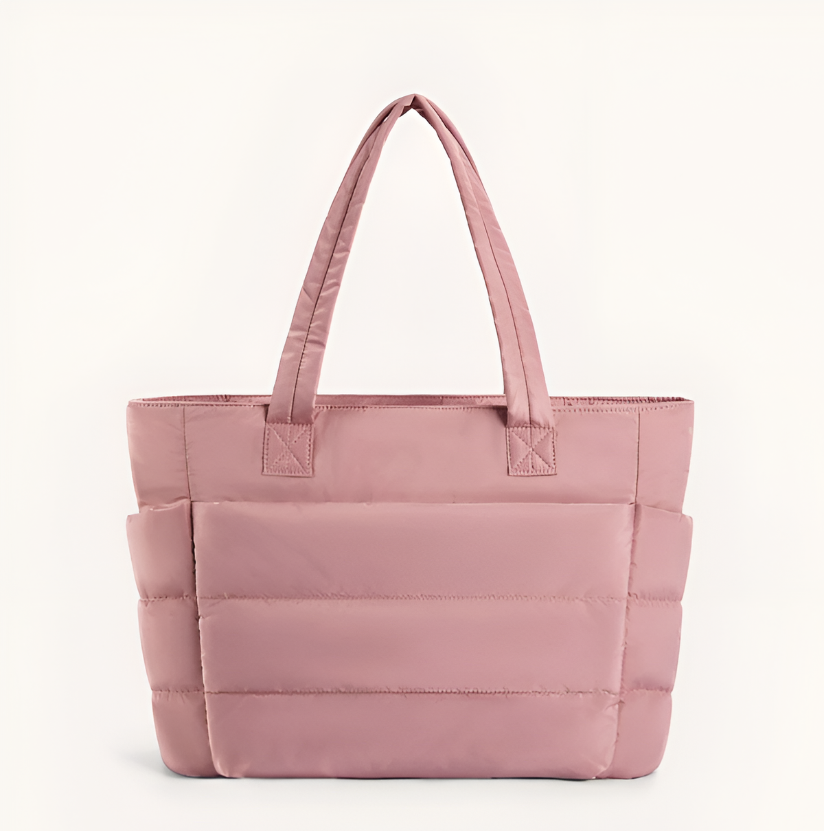 Bolso de hombro acolchado rosa empolvado con asas largas