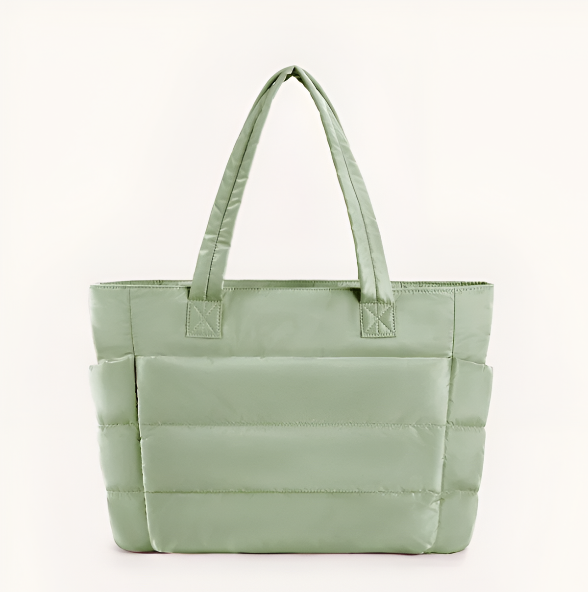 Bolso de hombro acolchado verde claro con asas largas