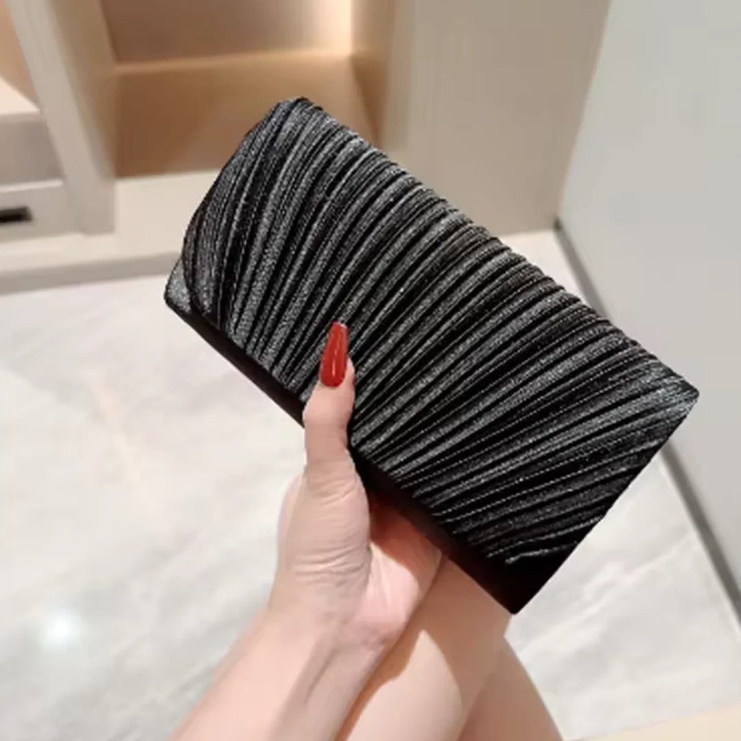 Bolso de Mano Plisado con Purpurina y Correa de Cadena 5