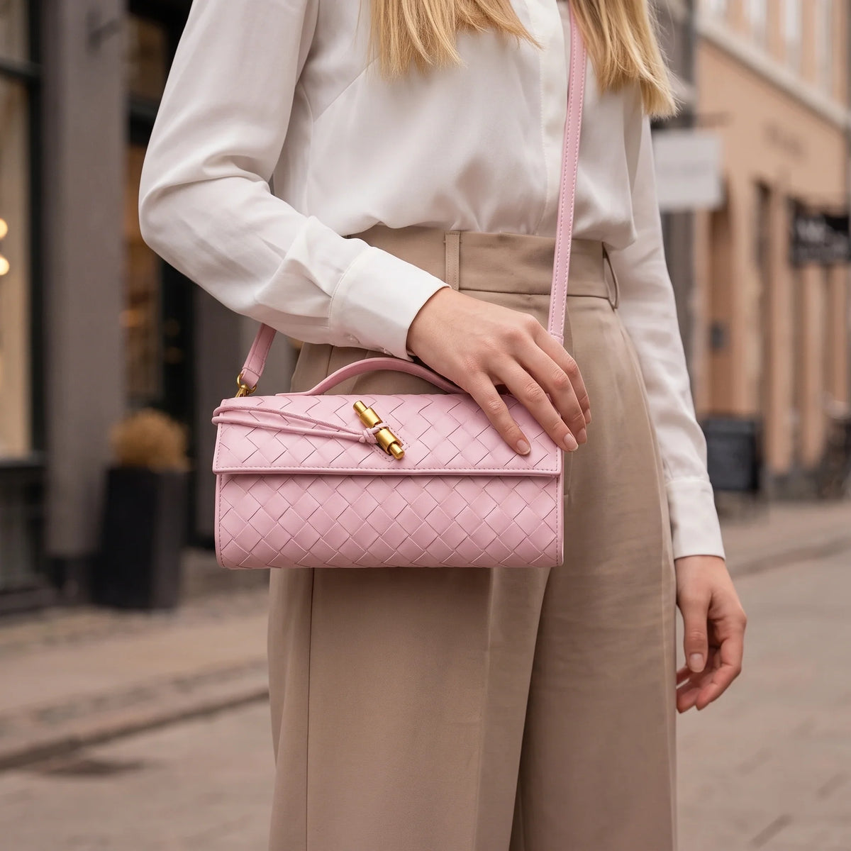 Bolso de Mano con Diseño Tejido y Correa Extraíble 8