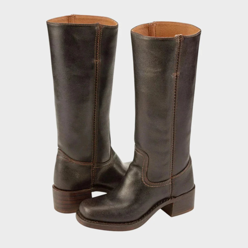 Botas Altas de Piel Sintética con Tacón de Bloque Apilado y Caña Recta 0