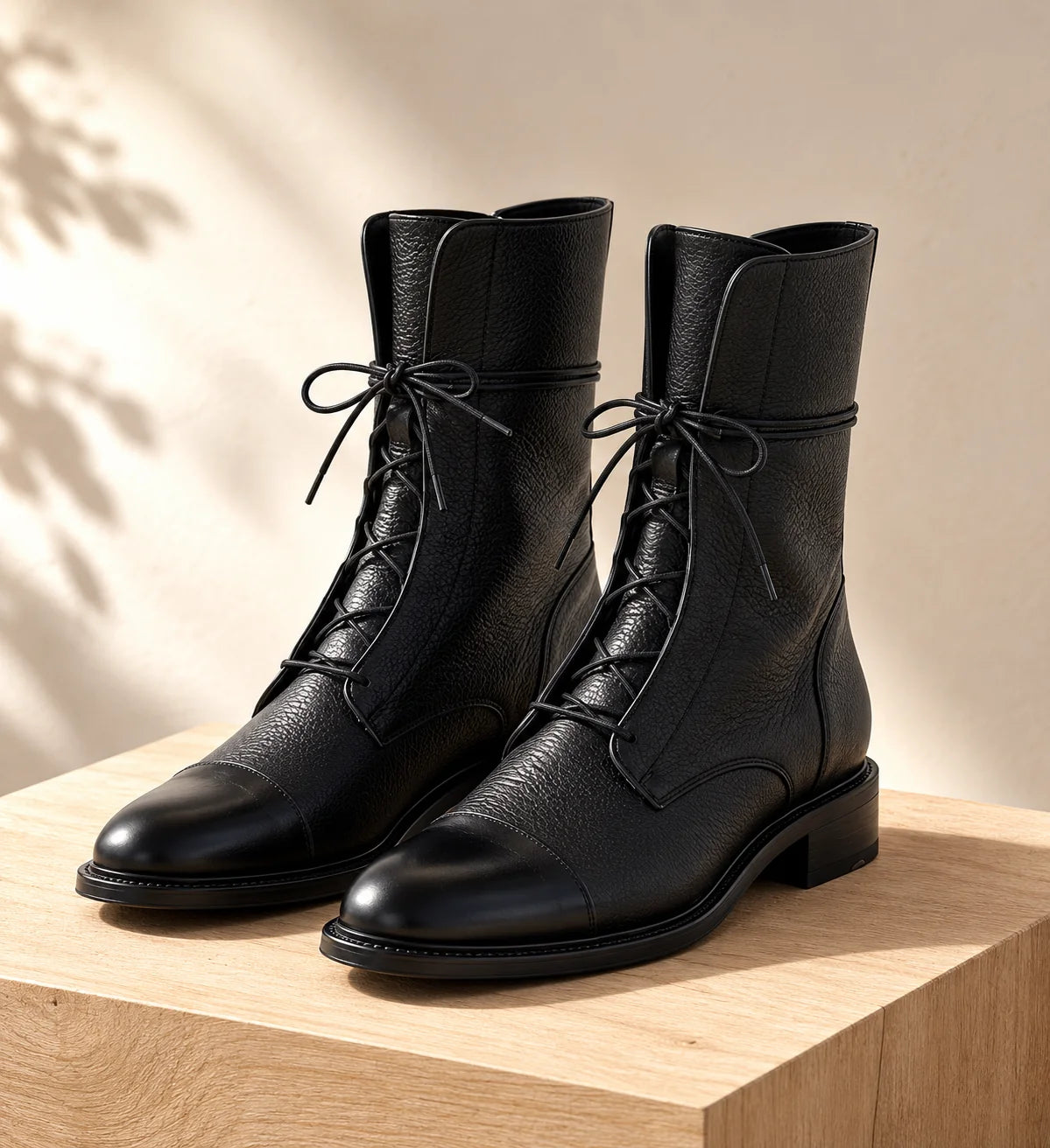 Botas Vintage con Cordones en Piel Sintética con Tacón Cómodo 0