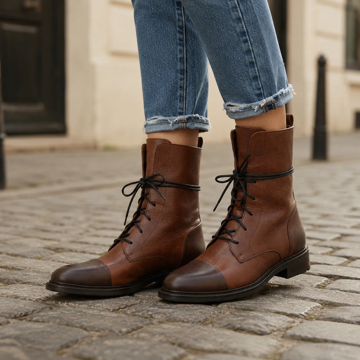 Botas Vintage con Cordones en Piel Sintética con Tacón Cómodo 1