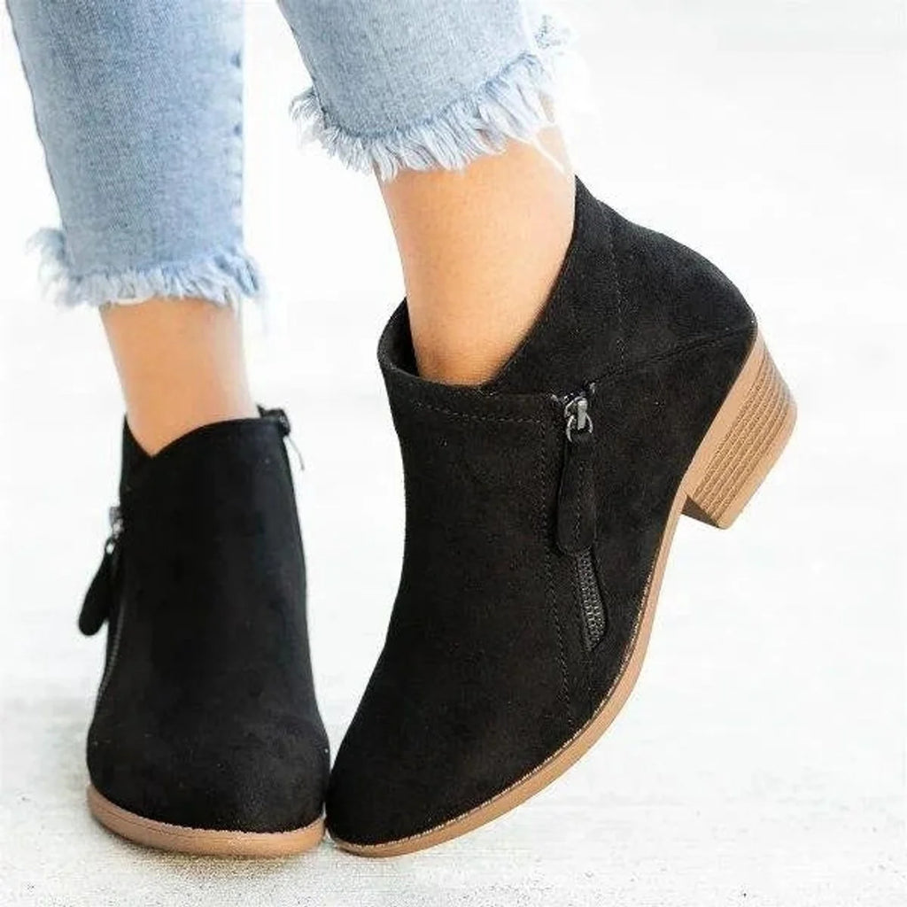 Botines de Ante Sintético con Tacón Bajo y Cremallera 5