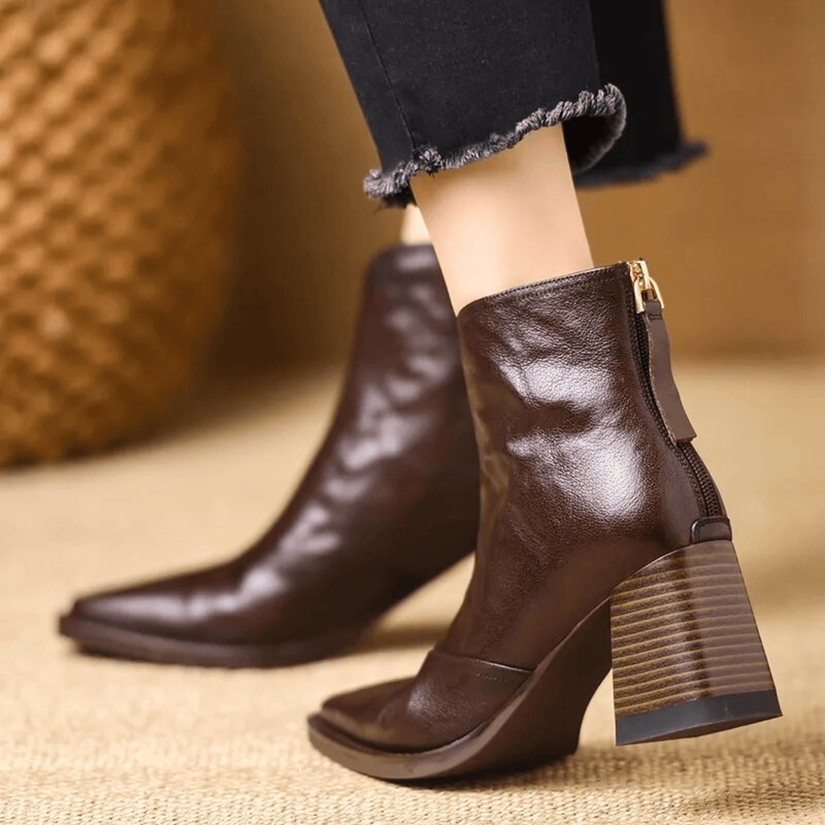 Botines de Tacón Esculpido de 4 cm con Cremallera Trasera 3