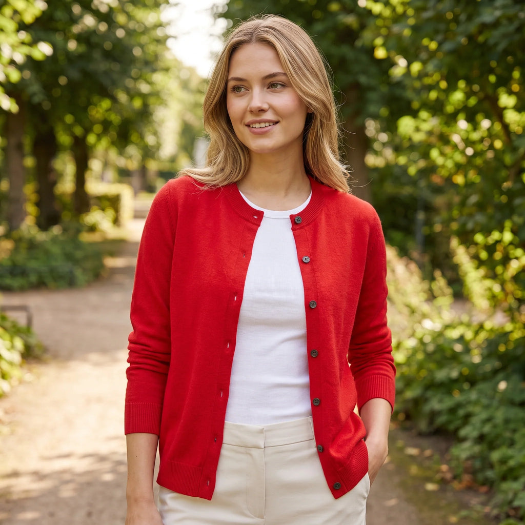 Cárdigan Clásico de Punto Suave con Cuello Redondo y Botones 7