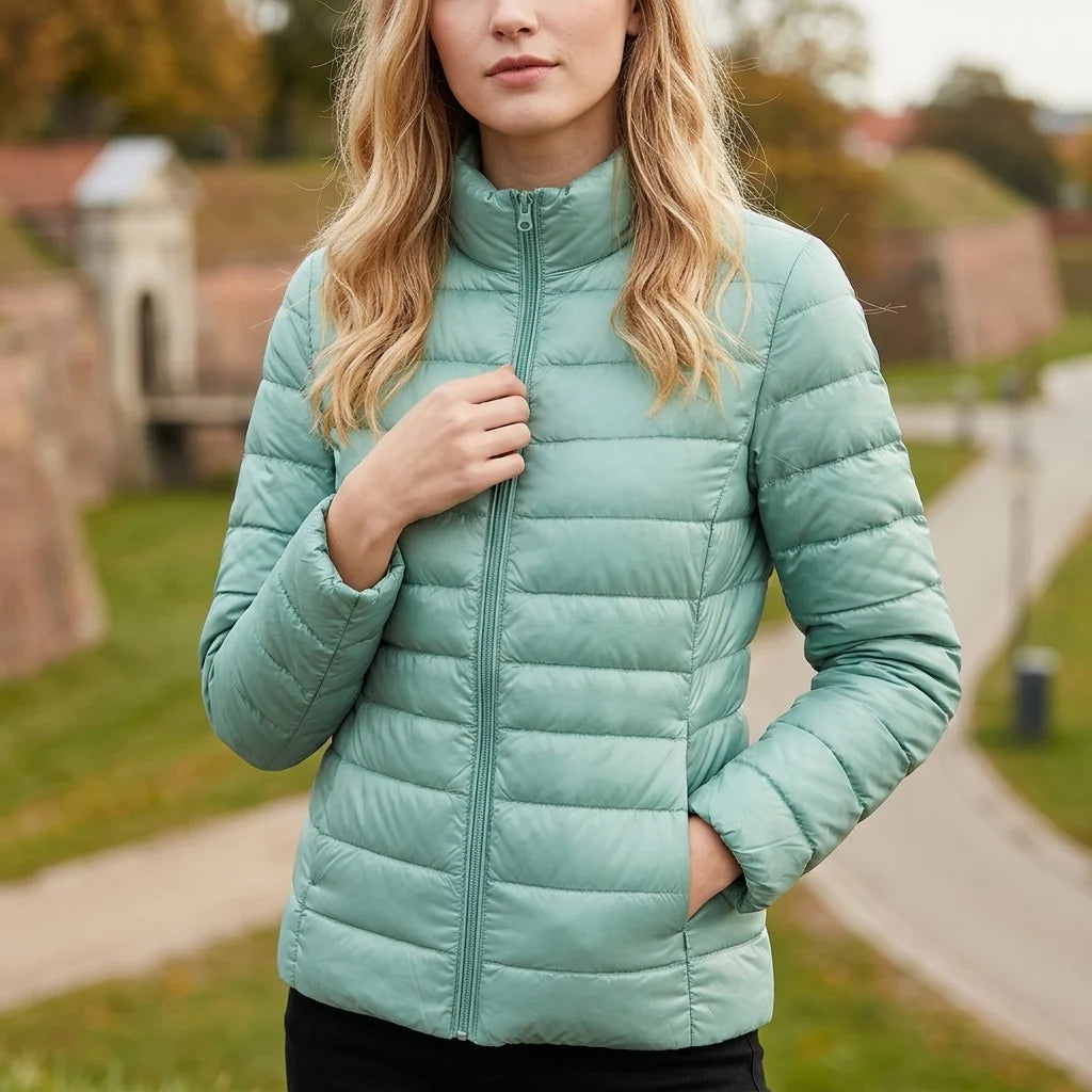 Chaqueta Acolchada Ligera con Cuello Alto y Cremallera 0