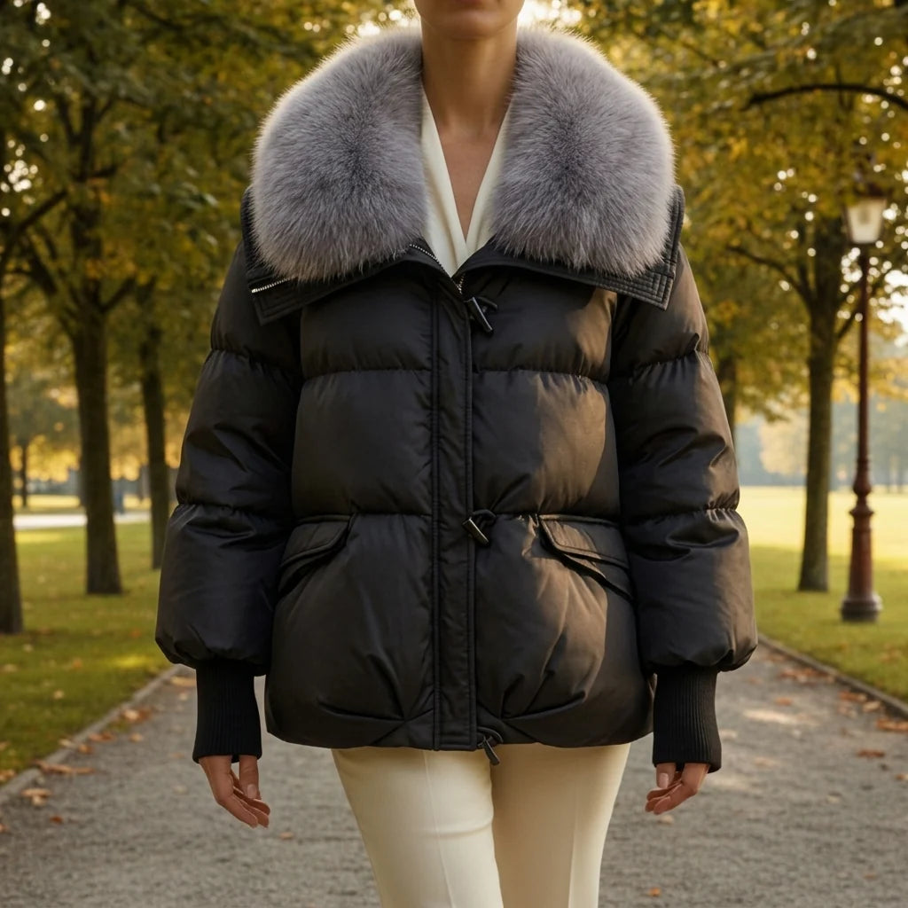 Chaqueta Acolchada Mujer – Cuello de Piel Sintética y Diseño Contemporáneo 1