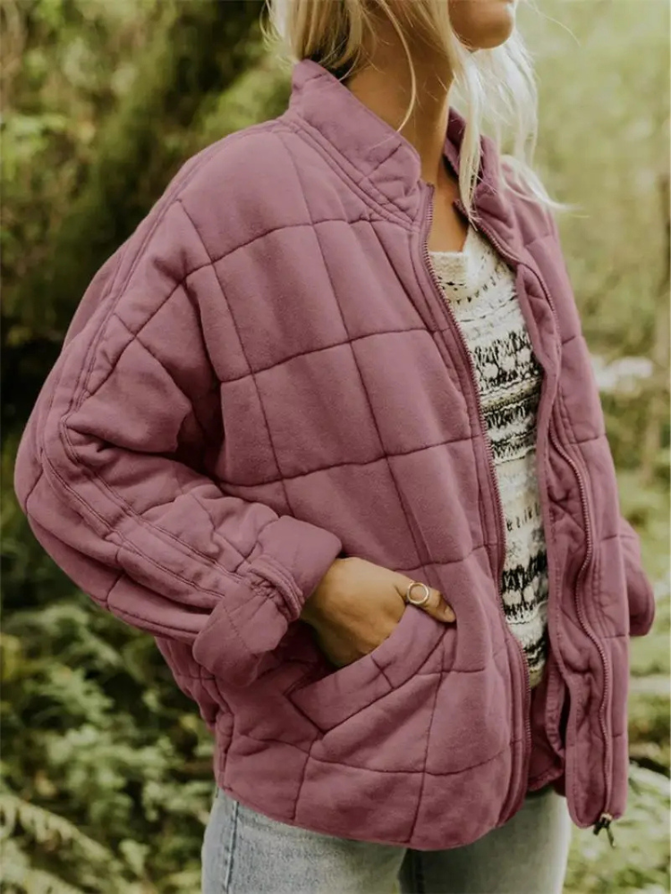 Chaqueta acolchada oversize lila/rosa con cuello alto y cremallera