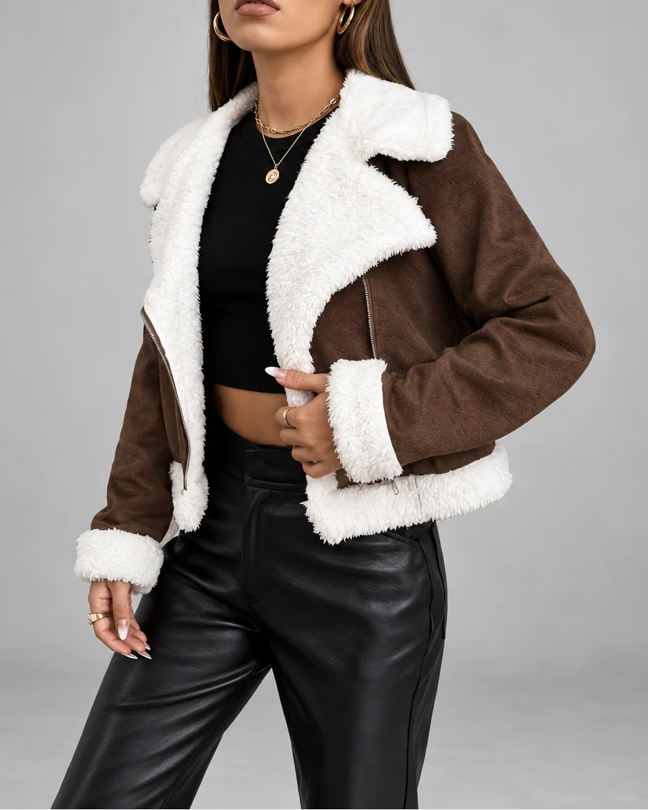 Chaqueta Aviador en Ante con Cuello y Ribete de Borrego 7
