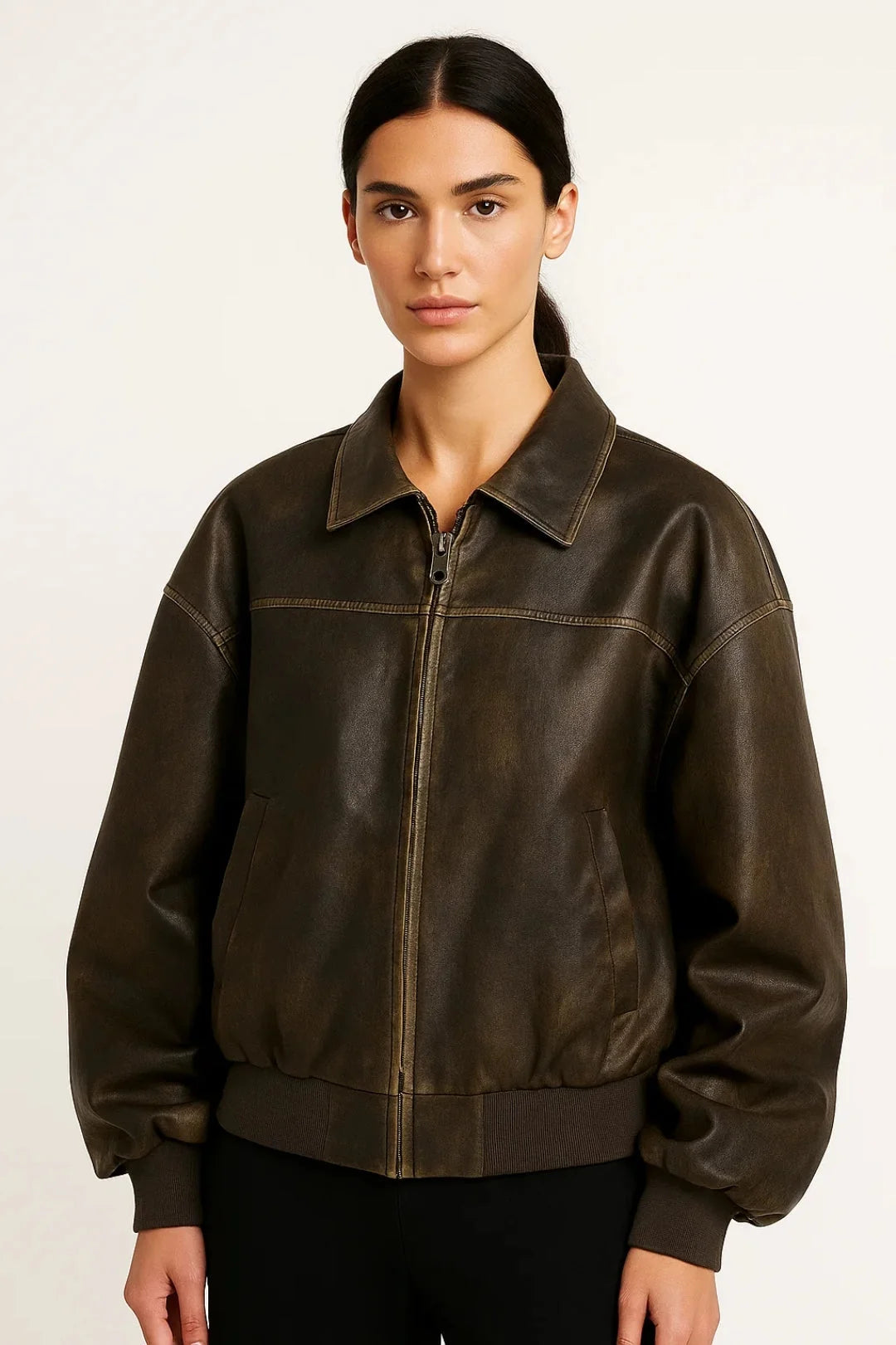 Chaqueta Bomber Corta con Cuello Camisero y Cremallera 0