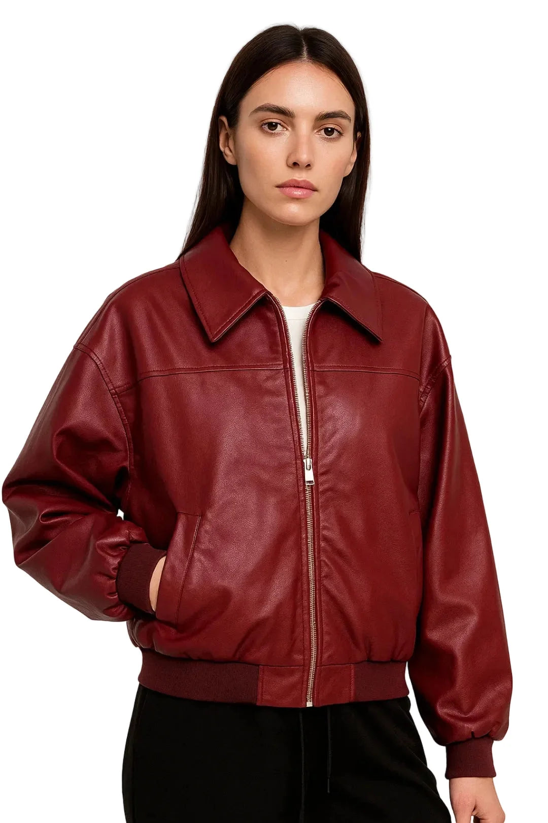 Chaqueta Bomber Corta con Cuello Camisero y Cremallera 1