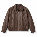 Chaqueta bomber oversize marrón chocolate con cuello camisero y cremallera frontal