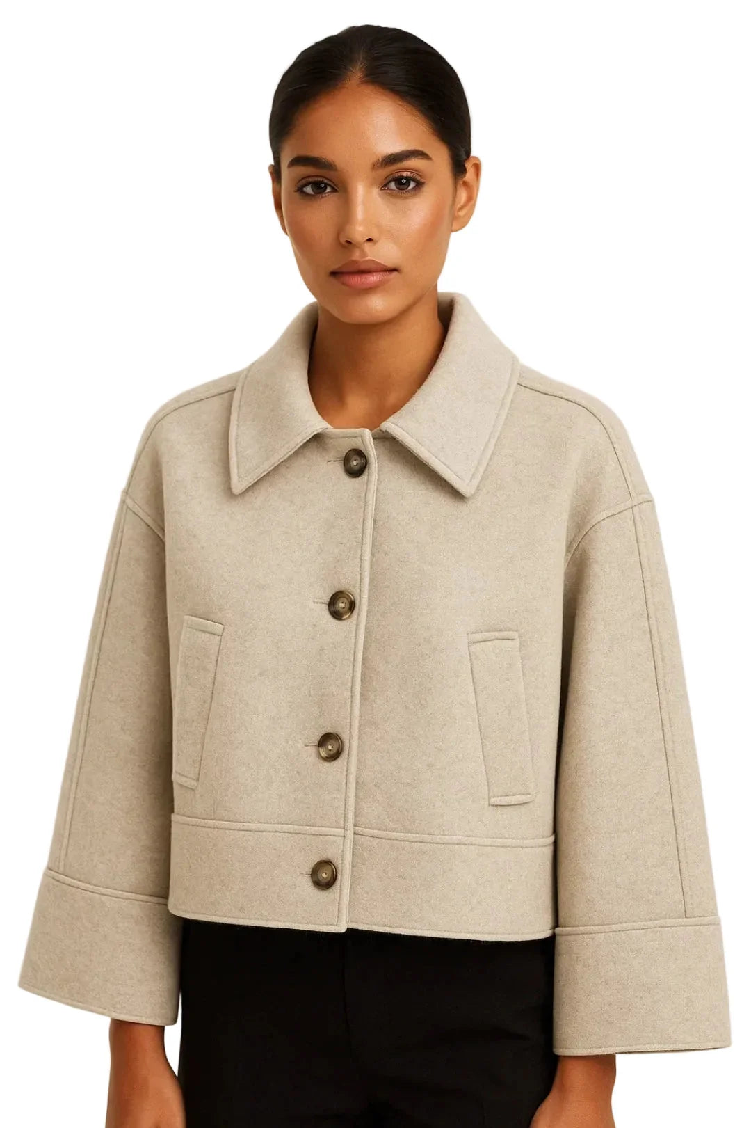 Chaqueta Corta Oversize con Botones y Diseño Minimalista 1