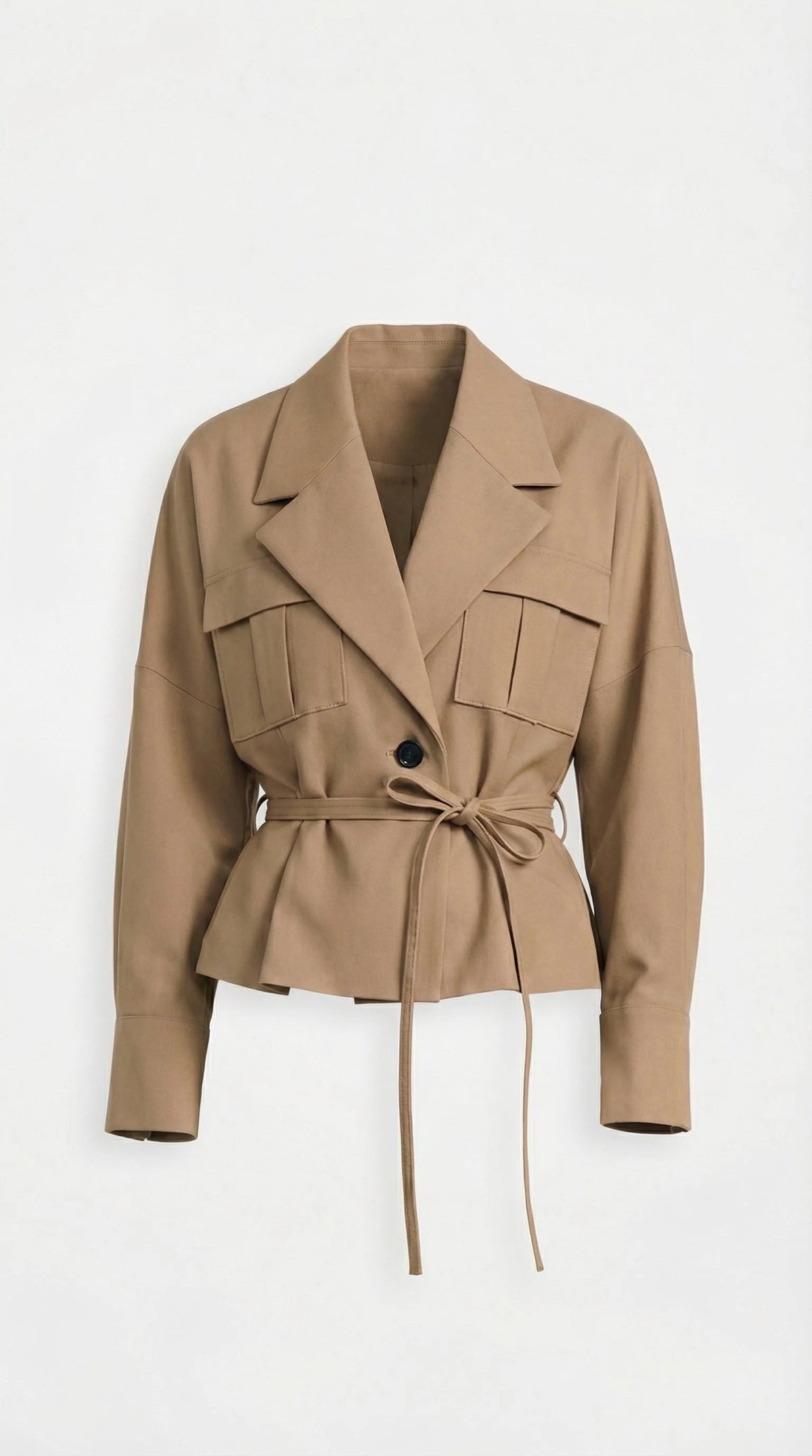 Chaqueta Corta Vintage con Cuello Vuelto y Cinturón 3