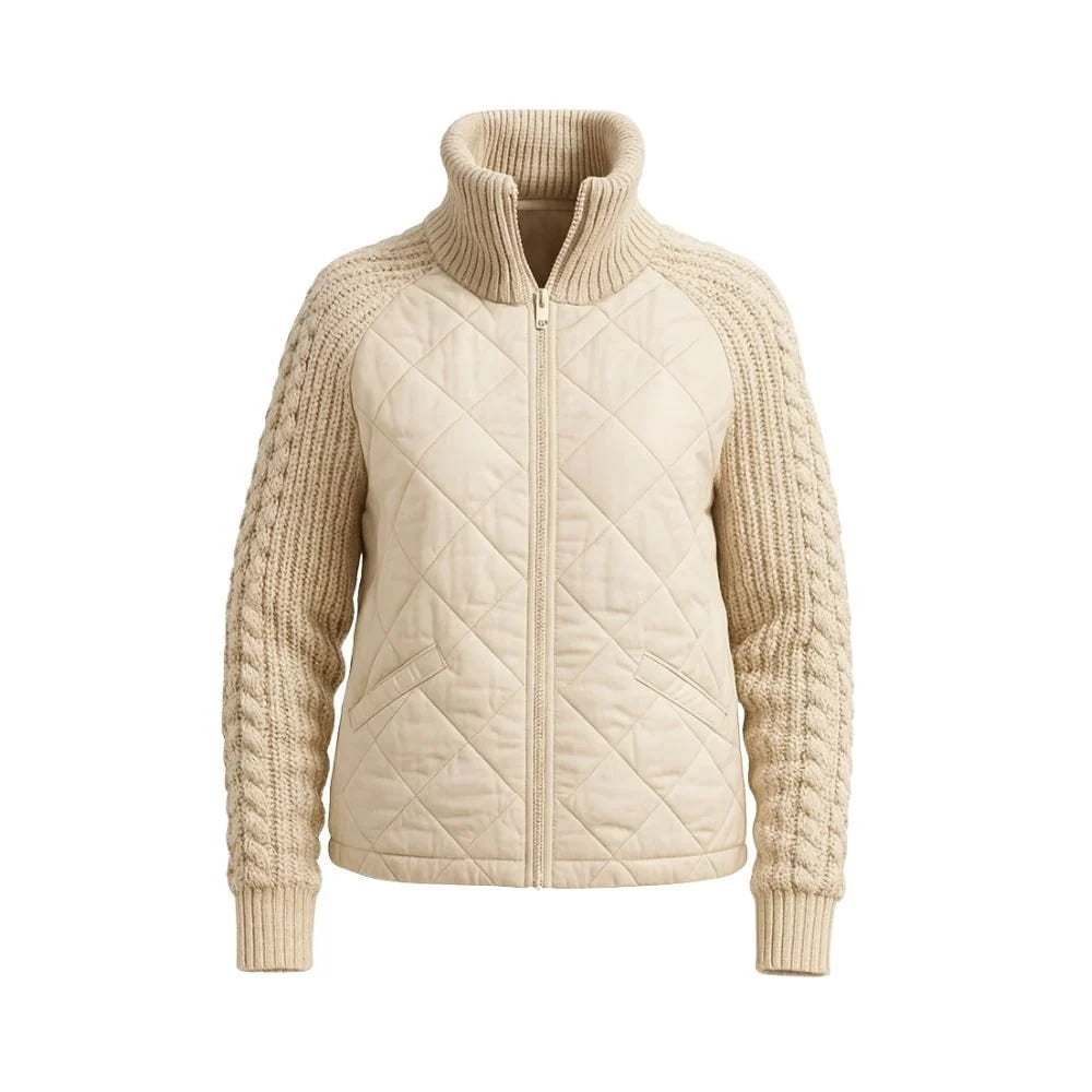 Chaqueta Híbrida Acolchada con Mangas de Punto Trenzado y Cuello Alto 7