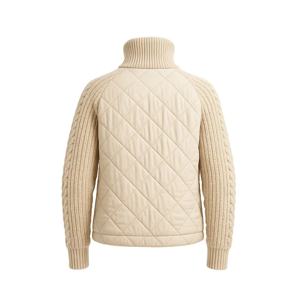Chaqueta Híbrida Acolchada con Mangas de Punto Trenzado y Cuello Alto 8