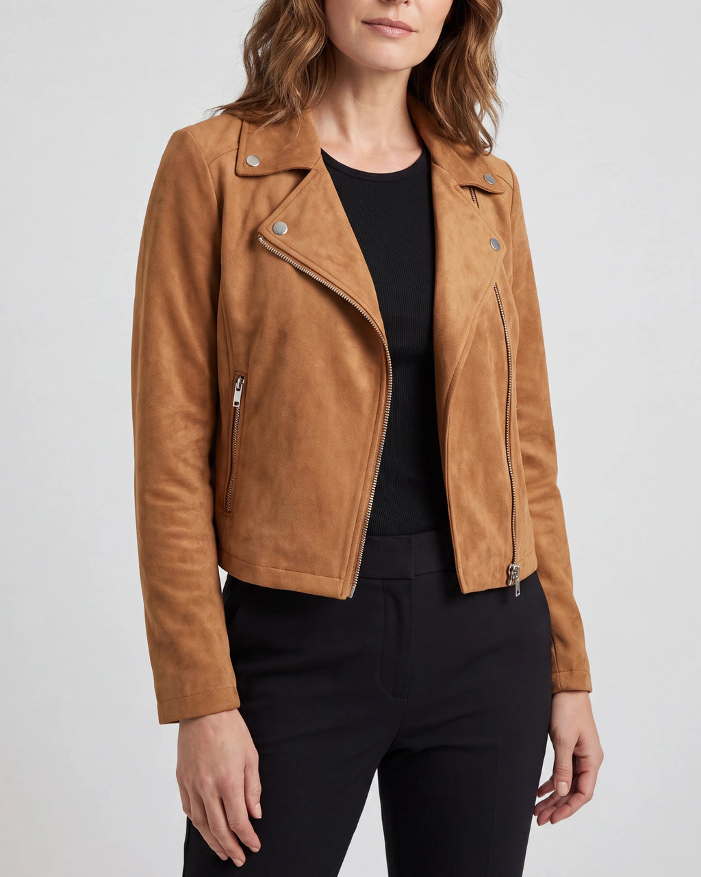 Chaqueta Motera Corta con Cremallera y Cuello de Solapa 0