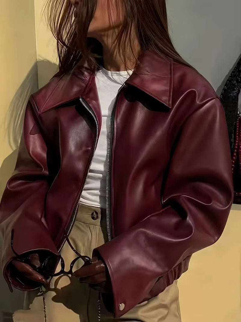 Chaqueta Oversize de Piel Sintética con Cremallera Frontal y Hombros Caídos 6