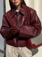 Chaqueta Oversize de Piel Sintética con Cremallera Frontal y Hombros Caídos 7