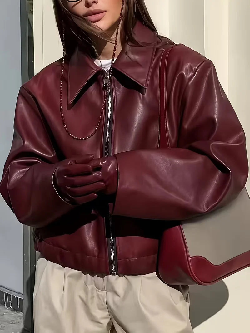 Chaqueta Oversize de Piel Sintética con Cremallera Frontal y Hombros Caídos 7