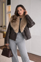 Chaqueta Vaquera Corta con Cuello de Pelo Sintético 3