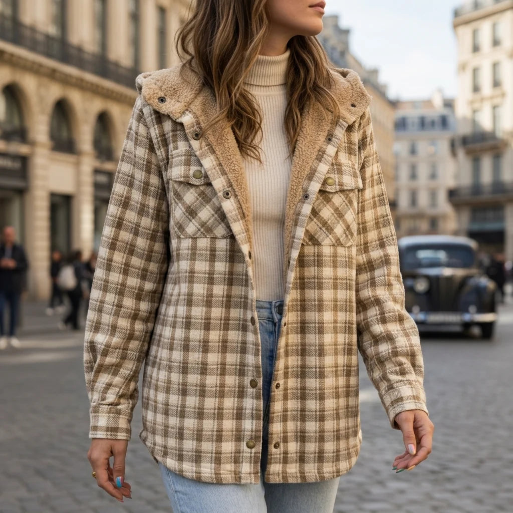 Chaqueta con Capucha de Tejido a Cuadros – Diseño Clásico y Confortable 0