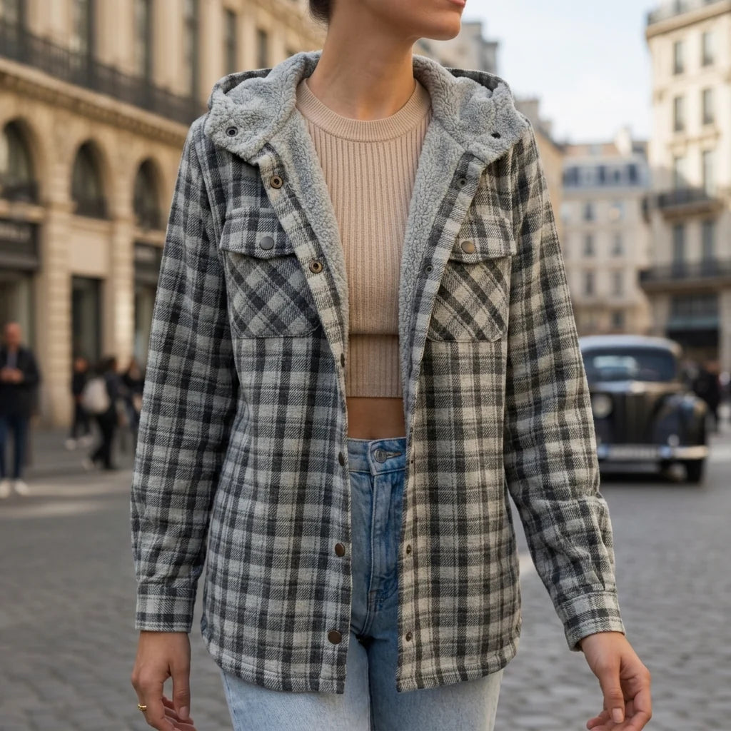 Chaqueta con Capucha de Tejido a Cuadros – Diseño Clásico y Confortable 1