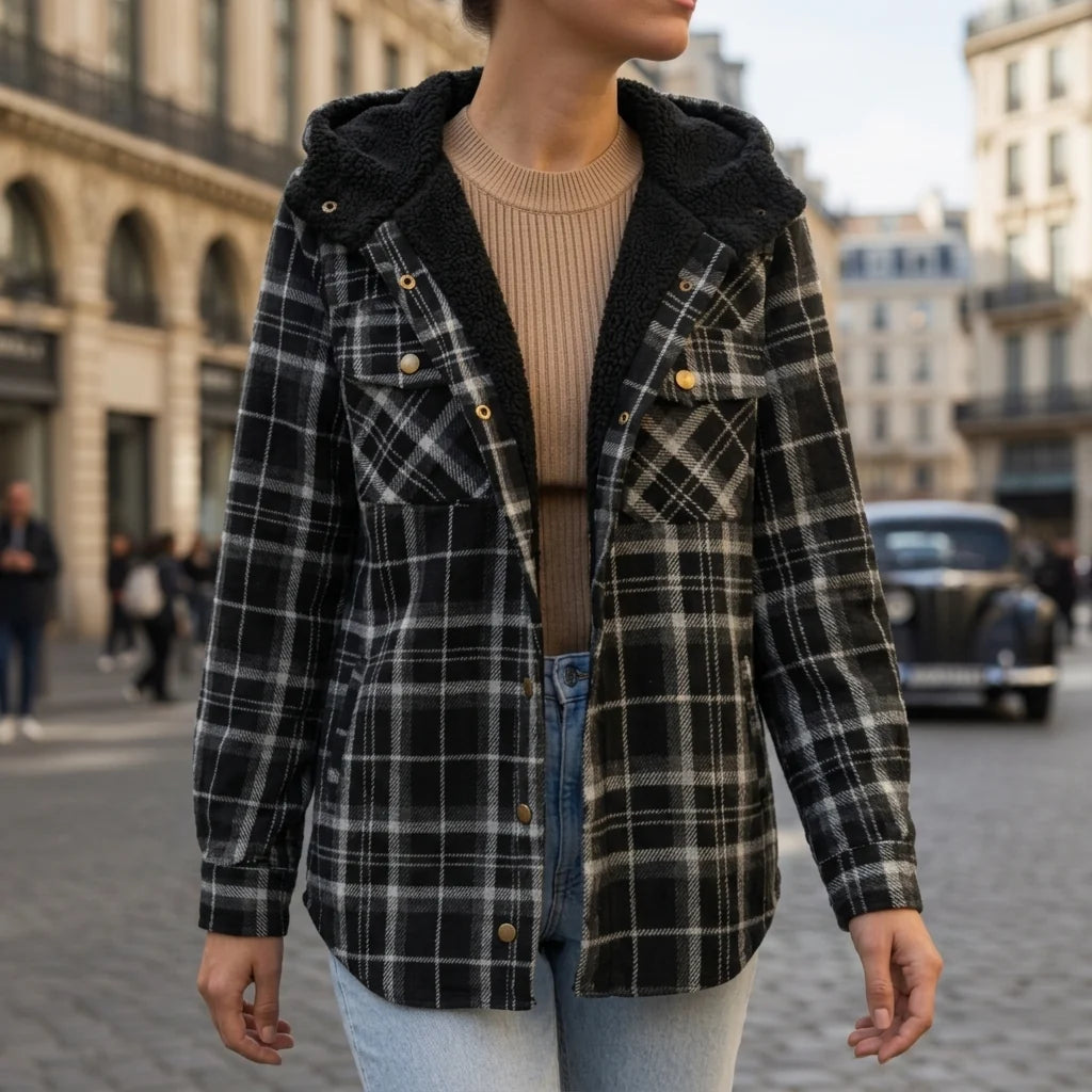 Chaqueta con Capucha de Tejido a Cuadros – Diseño Clásico y Confortable 2