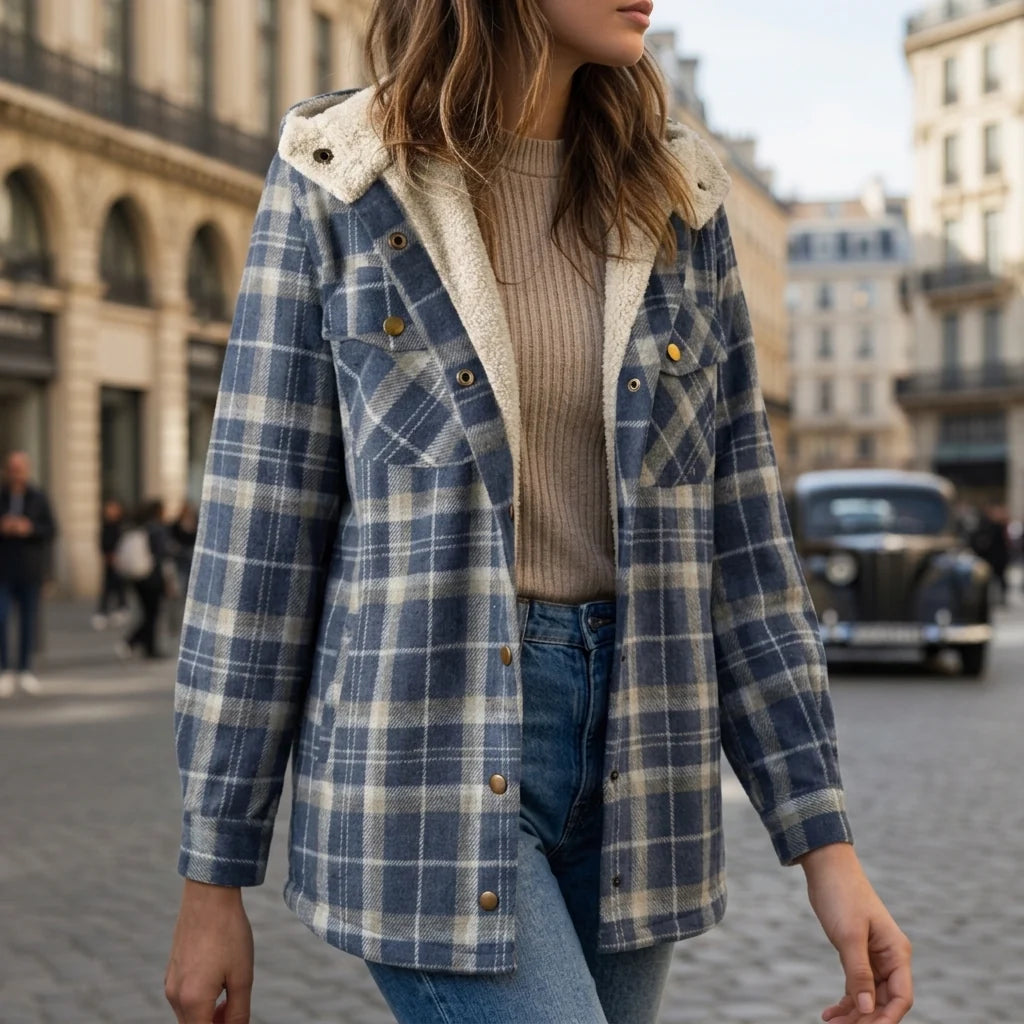 Chaqueta con Capucha de Tejido a Cuadros – Diseño Clásico y Confortable 3