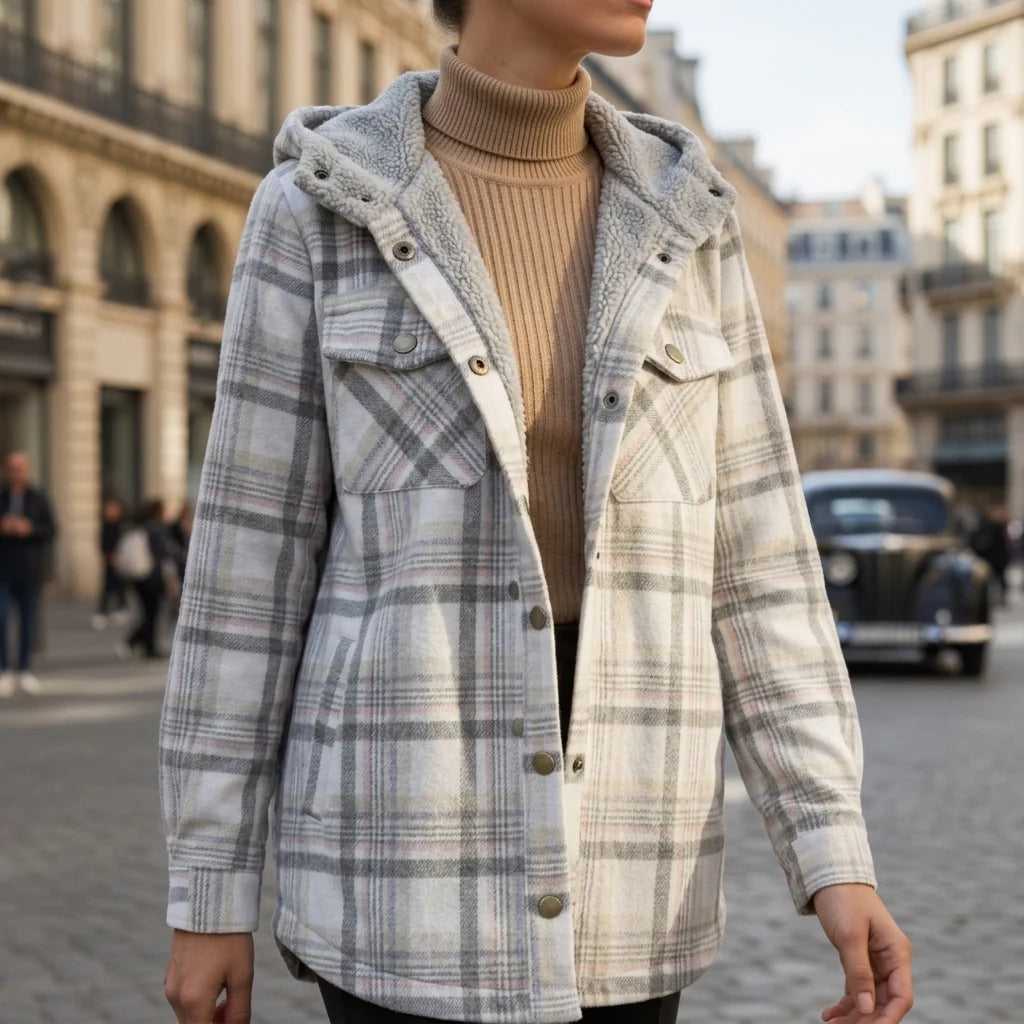 Chaqueta con Capucha de Tejido a Cuadros – Diseño Clásico y Confortable 4