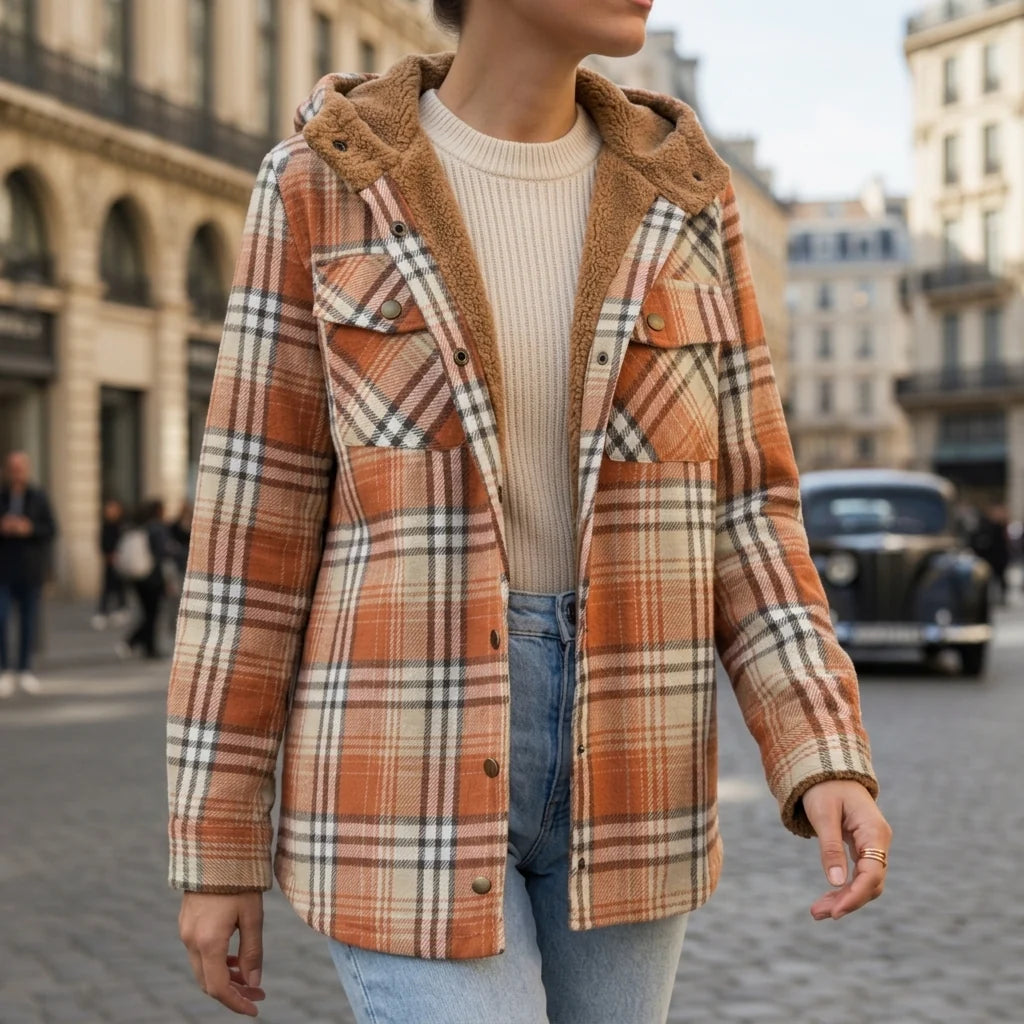 Chaqueta con Capucha de Tejido a Cuadros – Diseño Clásico y Confortable 5