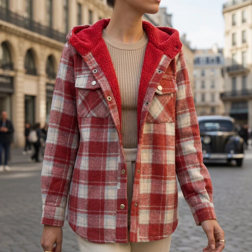 Chaqueta con Capucha de Tejido a Cuadros – Diseño Clásico y Confortable 7
