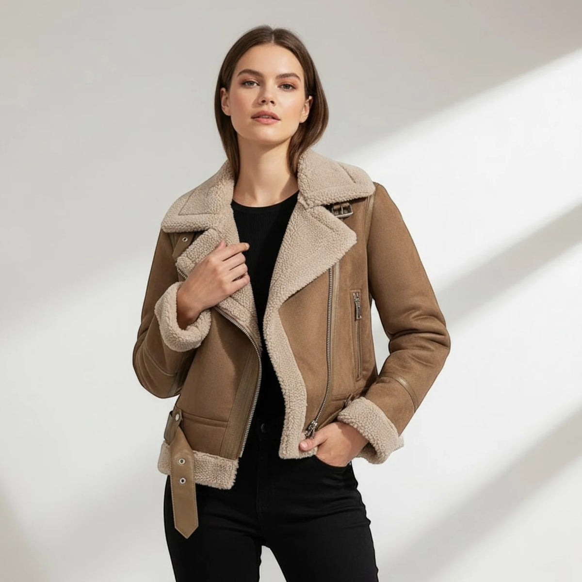 Chaqueta de Ante con Corte Estructurado y Forro Polar 0