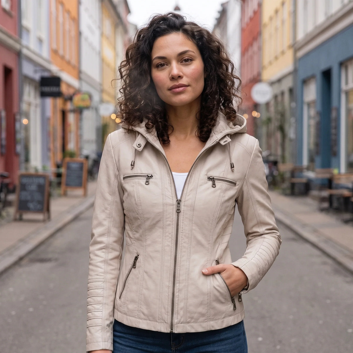 Chaqueta de Aspecto Piel con Capucha y Corte Entallado 1